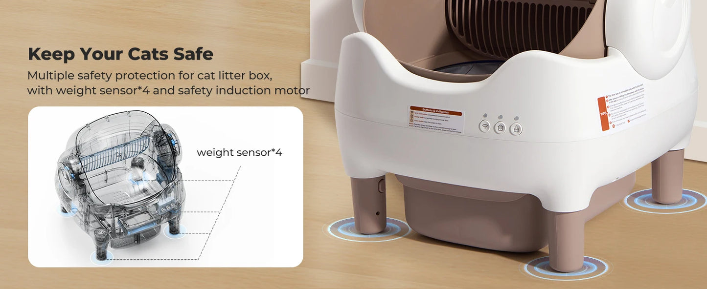 Self Cleaning Litter Box, Automatic Cat Litter Box with APP Control, Odor-Free  Large Waste Bin, Open-Top for Multi Cats