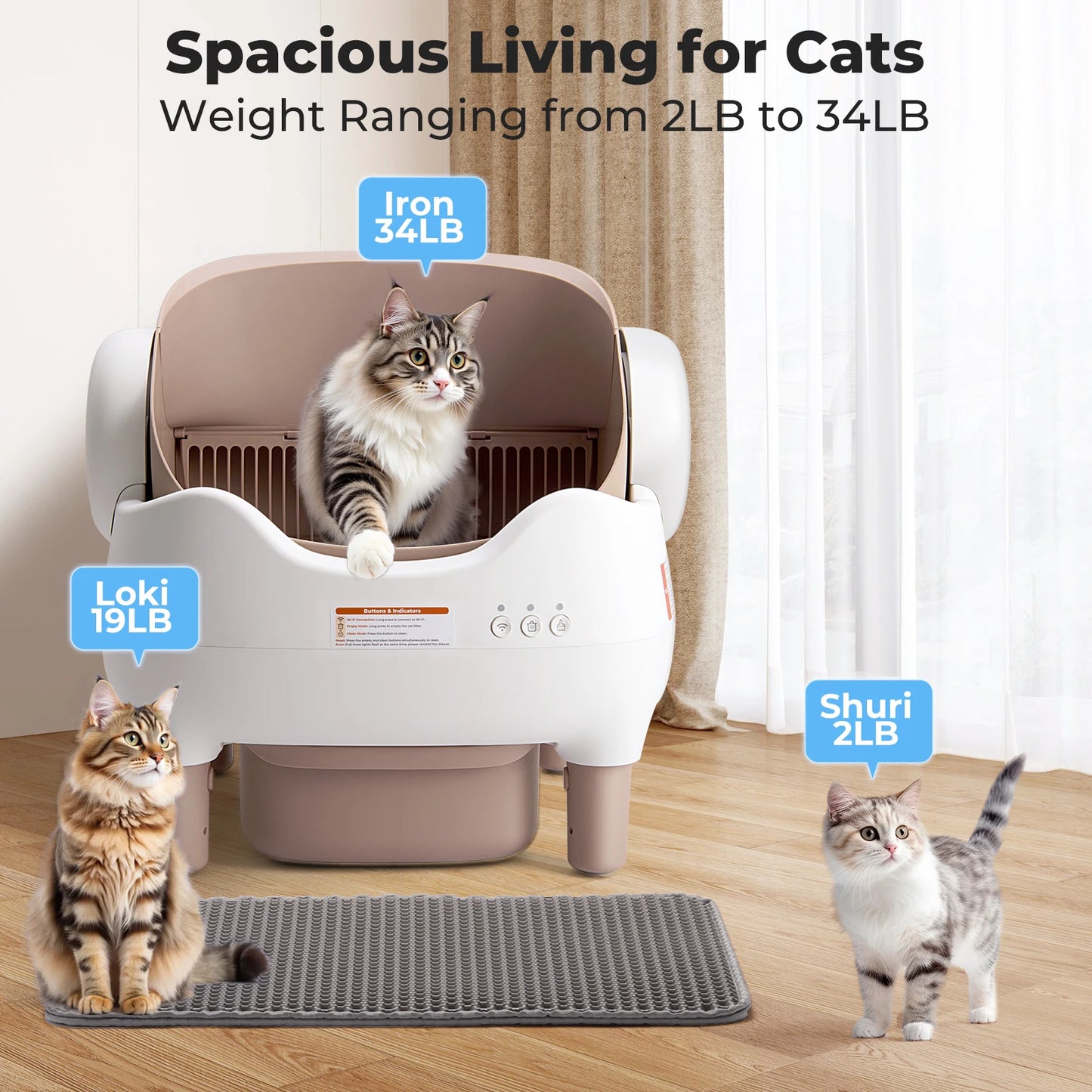 Self Cleaning Litter Box, Automatic Cat Litter Box with APP Control, Odor-Free  Large Waste Bin, Open-Top for Multi Cats